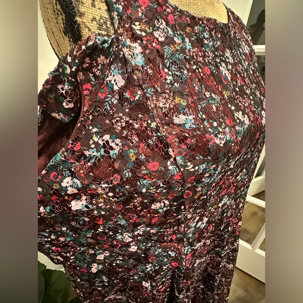 Gabby Skye Floral Lace Dress 18W Burgundy Cold Shoulder Fit Flare Romantic Party - Picture 5 of 13
